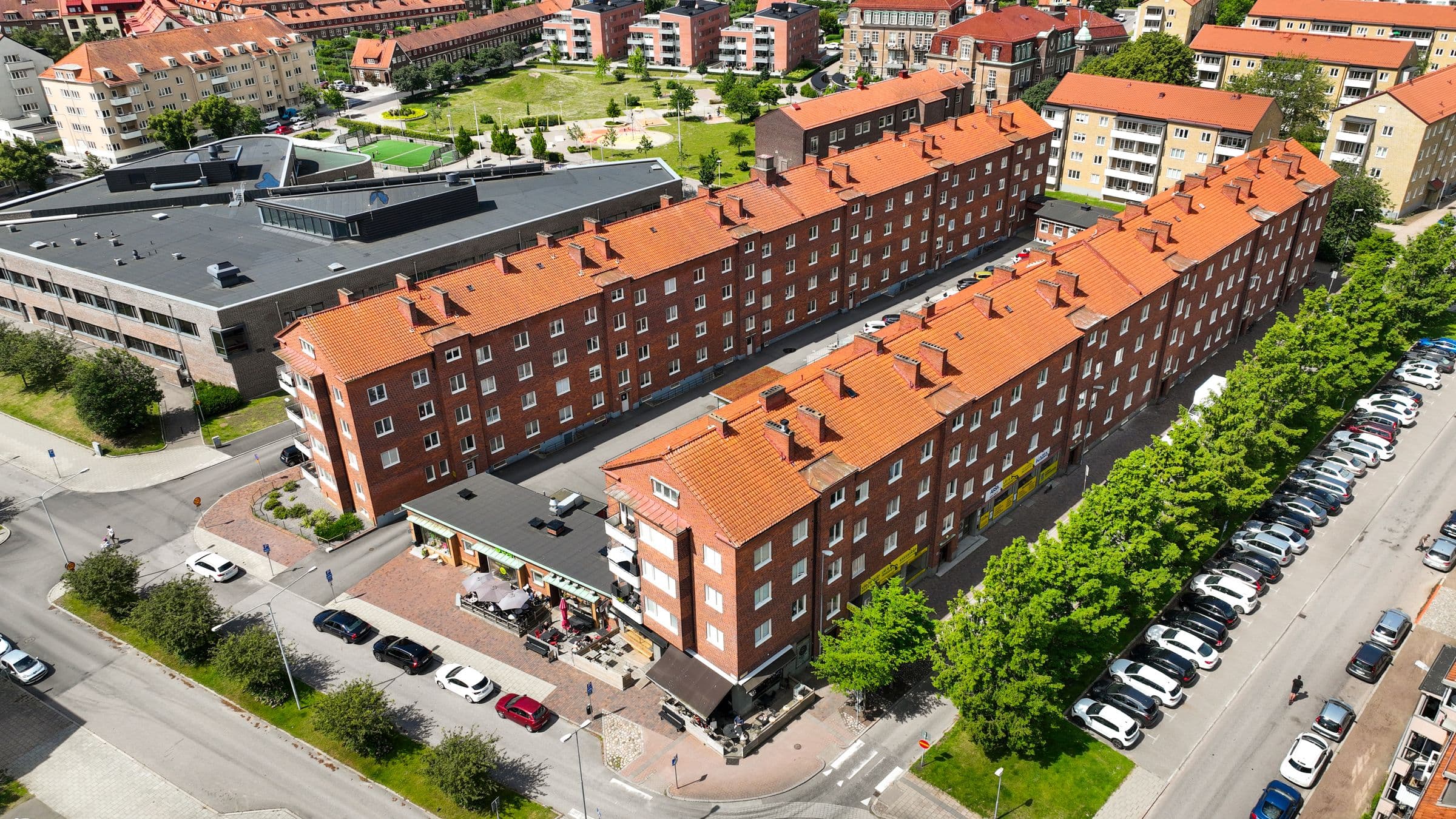 Flygbild över Bagaregatan och Norra Stenbocksgatan på Tågaborg